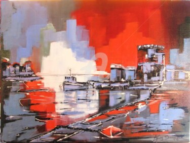 Peinture intitulée "Le port de La Roche…" par Jacky Dumergue, Œuvre d'art originale, Huile