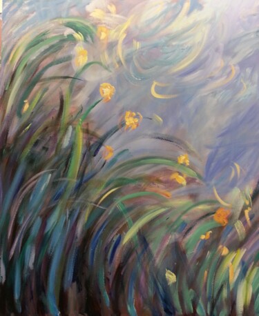 Painting titled "Iris Gialli" by Nicoletta Furlan, Original Artwork, Acrylic