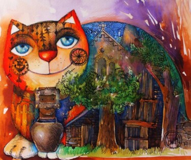 Painting titled "Chat Alpin" by Oxana Zaika, Original Artwork, Oil