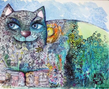 Painting titled "Chat de mai" by Oxana Zaika, Original Artwork, Oil