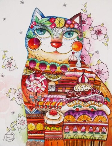 Painting titled "Chat "Sucré" by Oxana Zaika, Original Artwork, Oil
