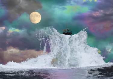 Digitale Kunst mit dem Titel "Vague" von Max Parisot Du Lyaumont, Original-Kunstwerk, Digitale Malerei Auf Aluminium montiert