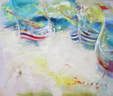 Peinture intitulée "java boats" par Ilgvars Zalans, Œuvre d'art originale, Huile