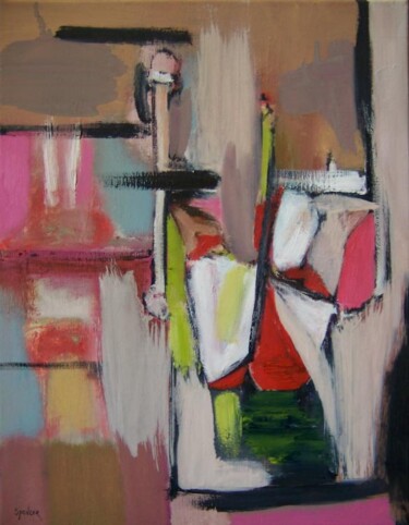 Painting titled "In the Foyer" by Scott Spencer, Original Artwork, Oil Mounted on Wood Stretcher frame