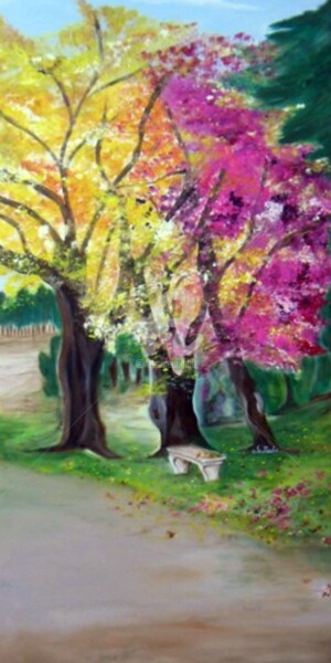 L'Automne en Val de Loire. Peinture intitulée "L'Automne en Val de…" par Chantal Le Mesle, Œuvre d'art originale, Acrylique
