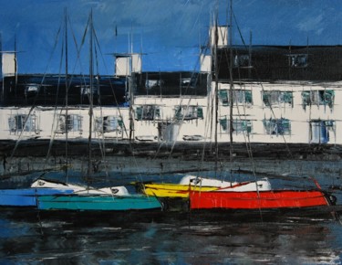 Peinture intitulée "Voiliers à quai" par Patrice Butel, Œuvre d'art originale, Huile