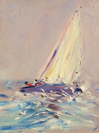 Schilderij getiteld "Yacht, Daily Strugg…" door Bill O'Brien, Origineel Kunstwerk, Olie