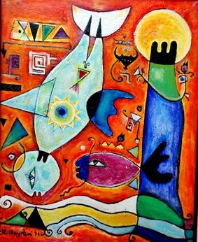 Pittura intitolato ""La caduta di Icaro"" da Angelo Mazzoleni, Opera d'arte originale, Olio