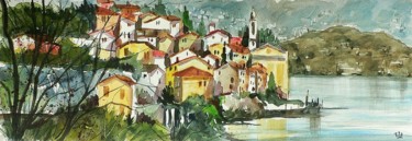 Painting titled "Colonno (Lago di Co…" by Tito Fornasiero, Original Artwork, Watercolor