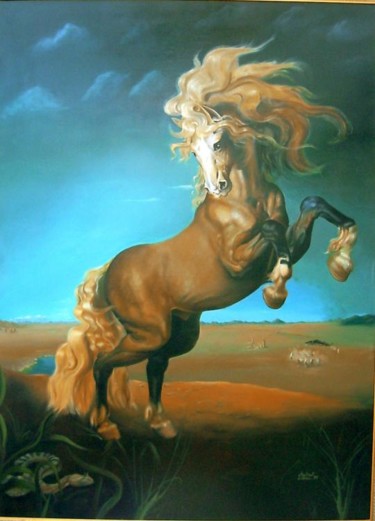 Peinture intitulée "CHEVAL" par L.Edfouf, Œuvre d'art originale, Huile