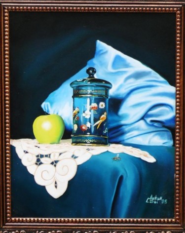 Painting titled "SATIN BLEU" by L.Edfouf, Original Artwork, Oil
