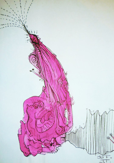 Dessin intitulée "Lamantin rose" par Jeff, Œuvre d'art originale