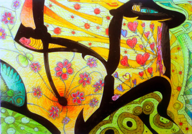 Dessin intitulée "Flower Power" par Jeff, Œuvre d'art originale