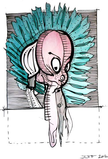 Dessin intitulée "Green hair" par Jeff, Œuvre d'art originale