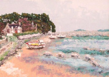 Maison barques - Ploumanach - Bretagne - France - Réf: 132Fg Peinture intitulée "Maison barques - Pl…" par Aberius, Œuvre d'art originale, Huile