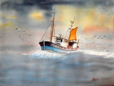 Peinture intitulée "le chalutier" par Paco Cabrera, Œuvre d'art originale