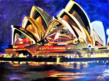Painting titled "Night Opera in Sidn…" by Brigitte Mathé (MBL), Original Artwork, Oil