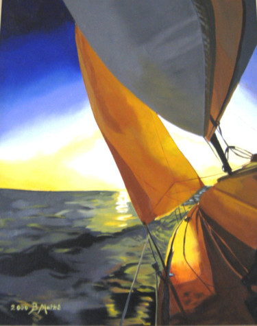 Peinture intitulée "Voile au couchant" par Brigitte Mathé (MBL), Œuvre d'art originale, Huile Monté sur Châssis en bois