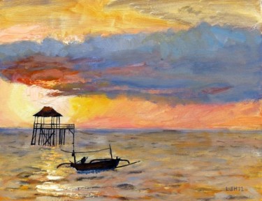 Painting titled "Carribean Sunset" by Herscovitch Larry, Original Artwork, Oil