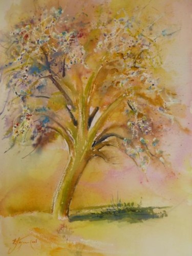 Peinture intitulée "Poirier au Printemps" par Pierre Feyeux, Œuvre d'art originale, Huile