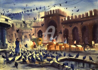 Painting titled "Mj_Market" by Kishore Singh, Original Artwork, Oil
