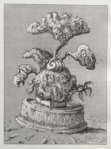 Dessin intitulée "fontaine des trois…" par Patrick Lalande, Œuvre d'art originale, Autre