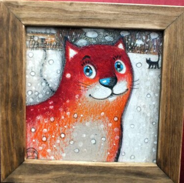 Painting titled "chat rouge" by Oxana Zaika, Original Artwork, Oil