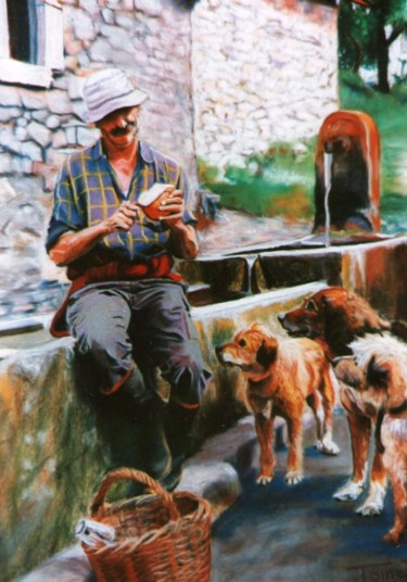 Casse-croûte au Picodon Peinture intitulée "Casse-croûte au Pic…" par Toine, Œuvre d'art originale, Huile