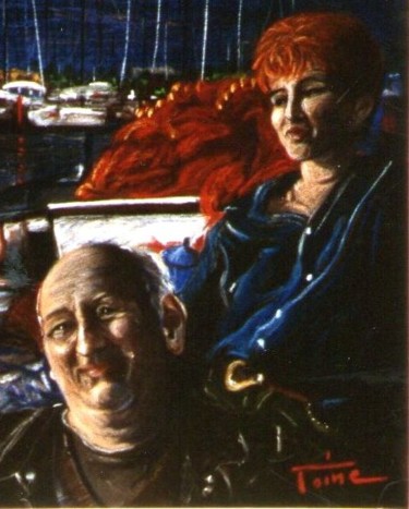 Dessin intitulée "Les pêcheurs de St…" par Toine, Œuvre d'art originale, Pastel
