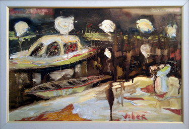 Night in Kukljica Peinture intitulée "Night in Kukljica" par Oksana Veber, Œuvre d'art originale, Huile