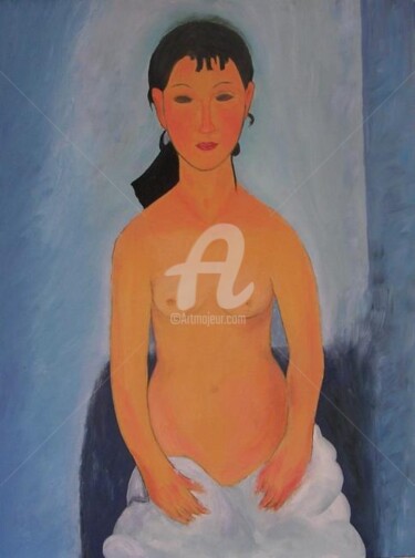 nu assis. Elvira (reprod Modigiliani) Painting titled "nu assis. Elvira (r…" by Ghislaine Phelut-Sanchez, Original Artwork, Acrylic