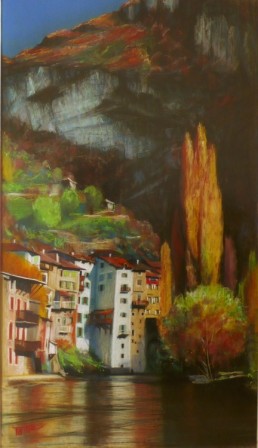 Pont en Royans Peinture intitulée "Pont en Royans" par Toine, Œuvre d'art originale, Huile