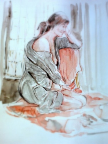 Peinture intitulée "Légèrement dévêtue" par Pierre Feyeux, Œuvre d'art originale, Huile