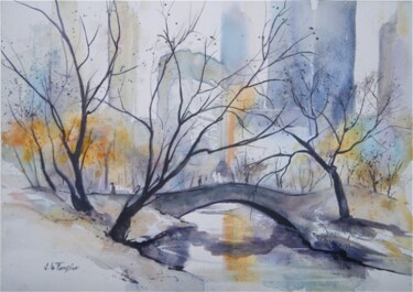 Peinture intitulée "Pont à Central Park" par Véronique Le Forestier, Œuvre d'art originale