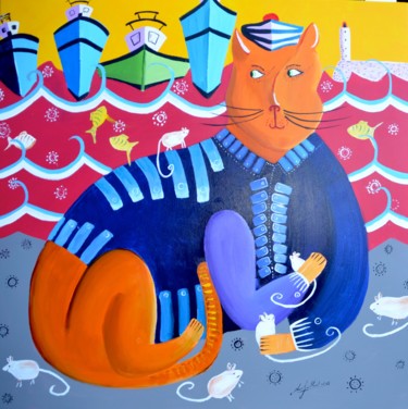 Peinture intitulée "Chat marin" par Jean-Louis Gaillard, Œuvre d'art originale, Acrylique Monté sur Châssis en bois