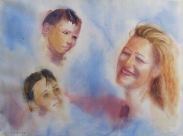 Peinture intitulée "Mère et enfants" par Pierre Alix, Œuvre d'art originale