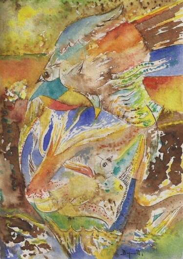 Gravures & estampes intitulée "Portrait de l'Oisea…" par Jean-Philippe Degraeve, Œuvre d'art originale, Aquarelle