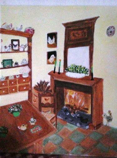 Peinture intitulée "les poules" par Soisic, Œuvre d'art originale, Huile