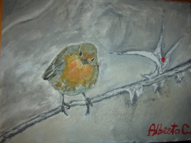 Pittura intitolato "pettirosso" da Alberto C., Opera d'arte originale