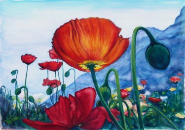 Rouges coquelicots Peinture intitulée "Rouges coquelicots" par Toine, Œuvre d'art originale, Huile