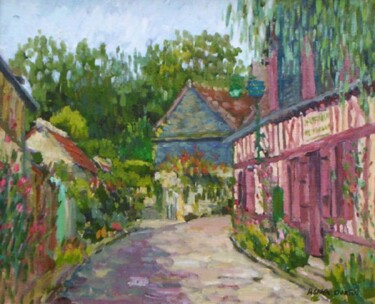 Peinture intitulée "Devant la maison du…" par Agnès Dortu, Œuvre d'art originale, Huile Monté sur Châssis en bois