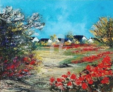 196 Chemin de coquelicots Painting titled "196 Chemin de coqu…" by Geneviève Lagarde, Original Artwork, Oil