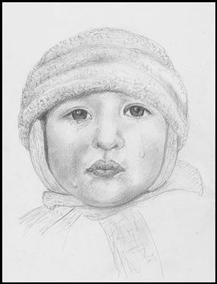 Drawing titled "portret de coppil" by Victor Covaliov, Original Artwork