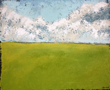 Peinture intitulée "Champ et nuages II" par Delphine Mabed, Œuvre d'art originale, Huile