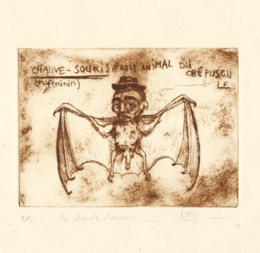 Dessin intitulée "La chauve-souris." par Frhégo, Œuvre d'art originale