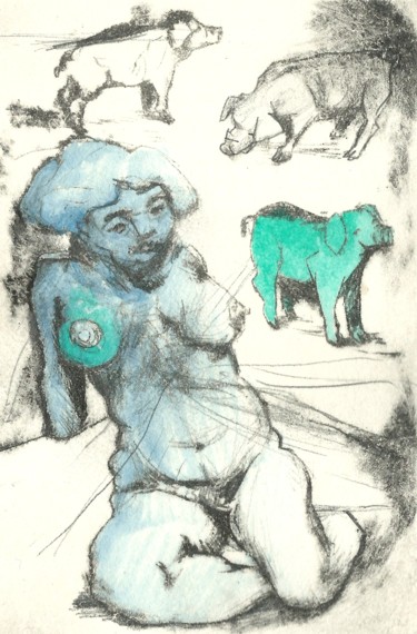Les trois porcelets. Dessin intitulée "Les trois porcelets." par Frhégo, Œuvre d'art originale