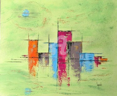 Peinture intitulée "263  soleil bleu su…" par Geneviève Lagarde, Œuvre d'art originale, Huile