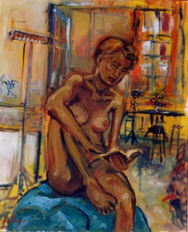 Peinture intitulée "LA LECTRICE COURS S…" par Louis Runemberg, Œuvre d'art originale
