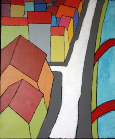 Peinture intitulée "Paysage fleuve" par Delphine Mabed, Œuvre d'art originale, Huile