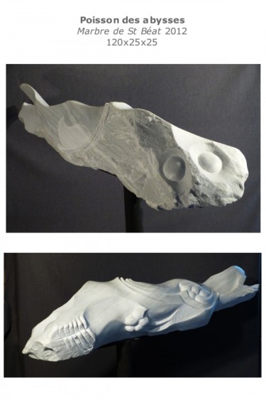 Sculpture titled "poisson des abysses" by Roger Gicquel, Original Artwork, Stone